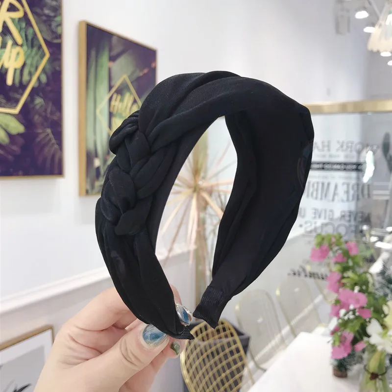 

Side Knotted Hairbands Wide-Brimmed Hair Hoop Weave Solid Color Hairbands Hair Accessories Satin Headband Twist Braid Headdress