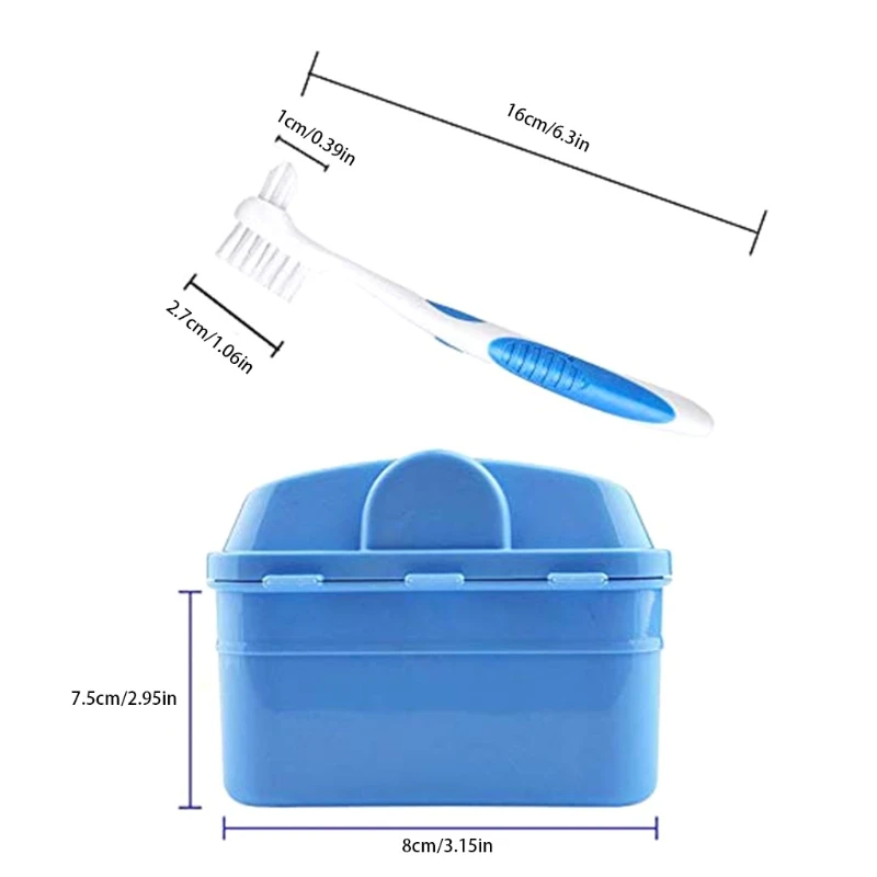 

Denture Bath Case Cup with Brush Dental Tooth Box Holder Storage Soak Cleaning Container