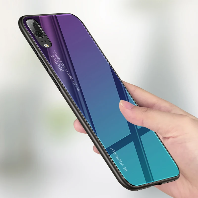 Градиентный чехол из закаленного стекла для телефона huawei P20 Lite 2019 P30 Pro Nova 3e 4e 4 6 mate