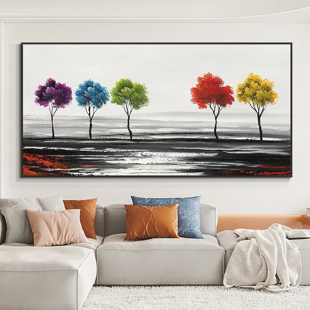 Абстрактный красочный деревья картина 100% ручная роспись маслом женские