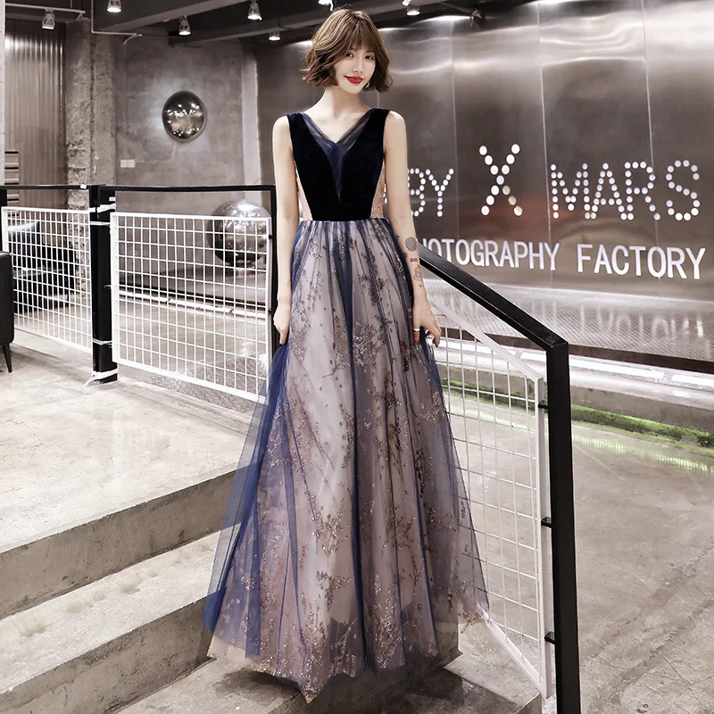 AE565 Сексуальные вечерние платья с пайетками Длинные трапециевидные двойным v