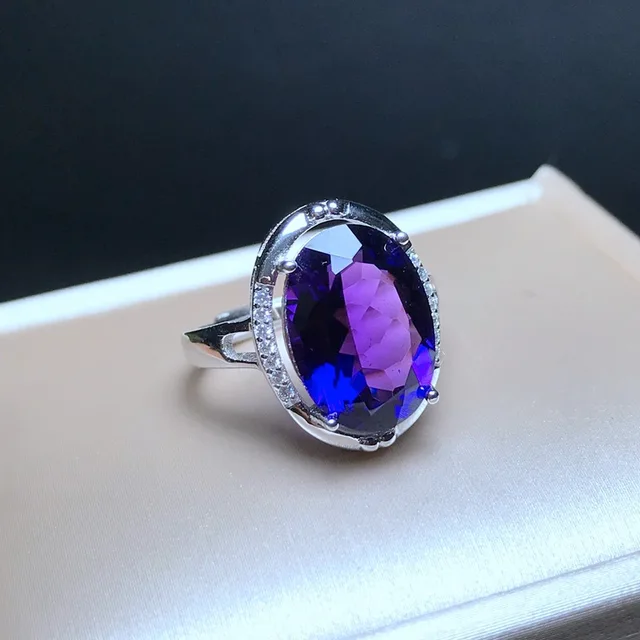 Blackfriday sale big size purple color Amethyst gemstone ring  women silver ring natural gem 925 sterling silver New year gift 10