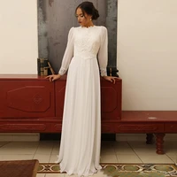 bridal gownelegant long sleeves chiffon wedding dress 2022 boho high neck floor length sheath vintage bridal dress vestido
