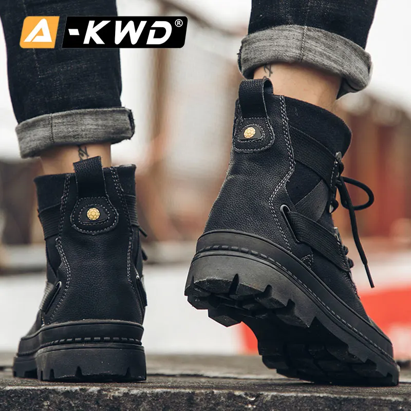 Модные черные зимние мужские ботинки кожаные кроссовки Geuine на шнуровке Уличная