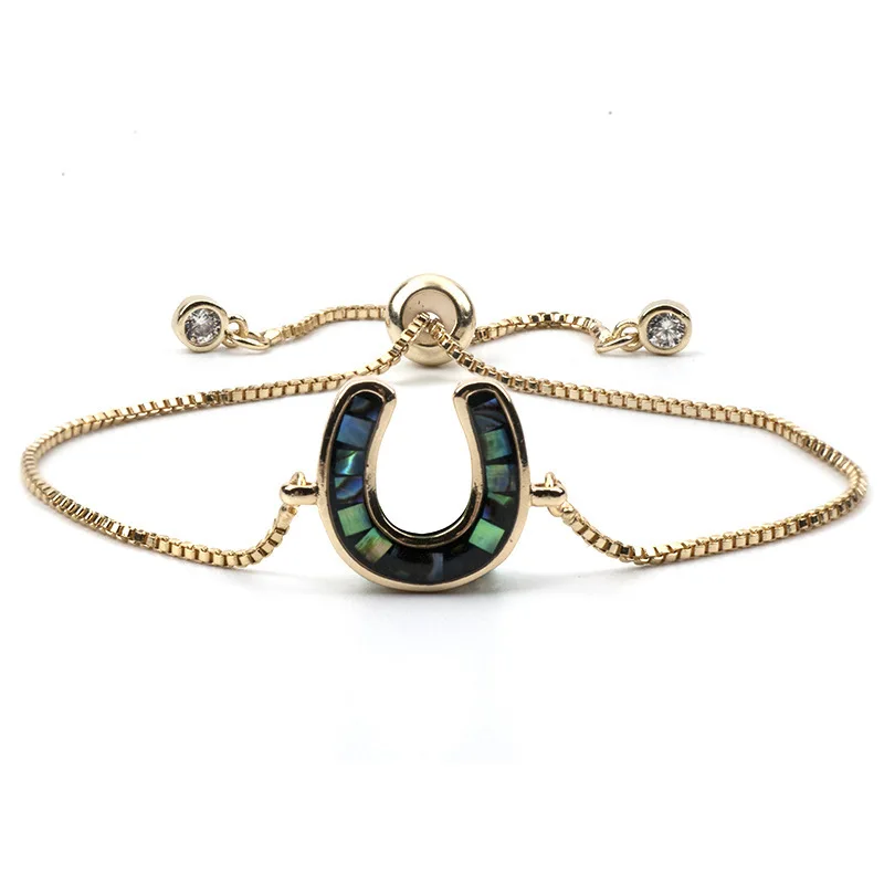 

2021 copper micro inlaid jewelry Turkish copper scallop horseshoe full diamond Turquoise telescopic women's Bracelet