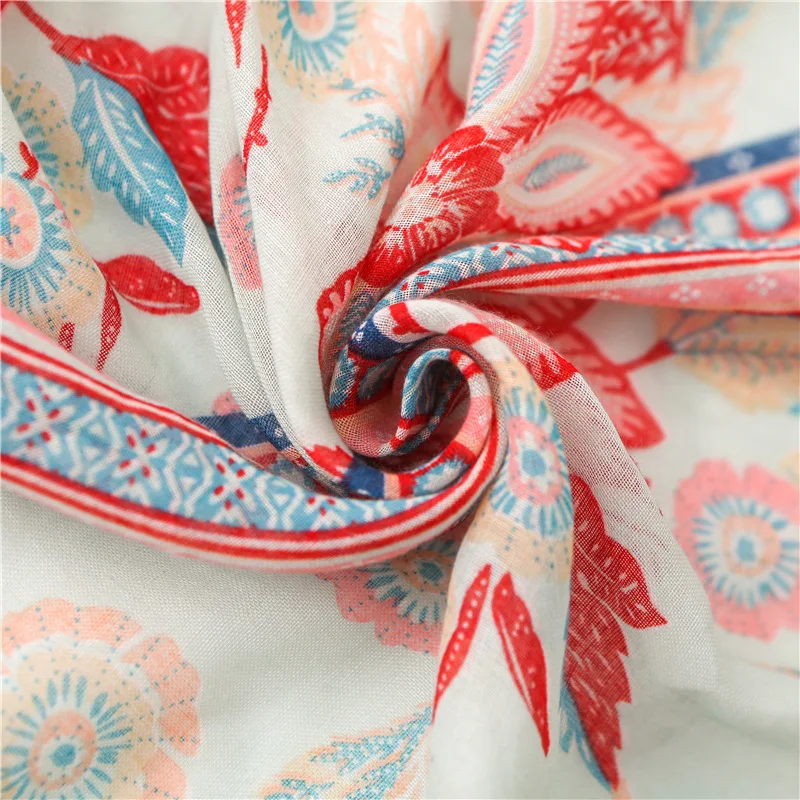 

2020 style sunscreen Pink silk scarves spring and autumn women Cotton and linen scarf Popular ethnic style colour print shawl