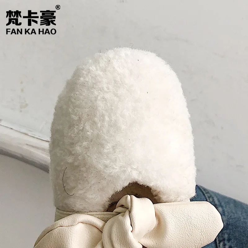 2019 зимние домашние тапочки для детей с рисунком кролик Обувь мехом Для ясельного