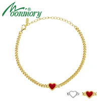 moonmory genuine 925 sterling silver love bracelet enamel heart charm chain bracelet women trendy jewelry for mothers chic gift