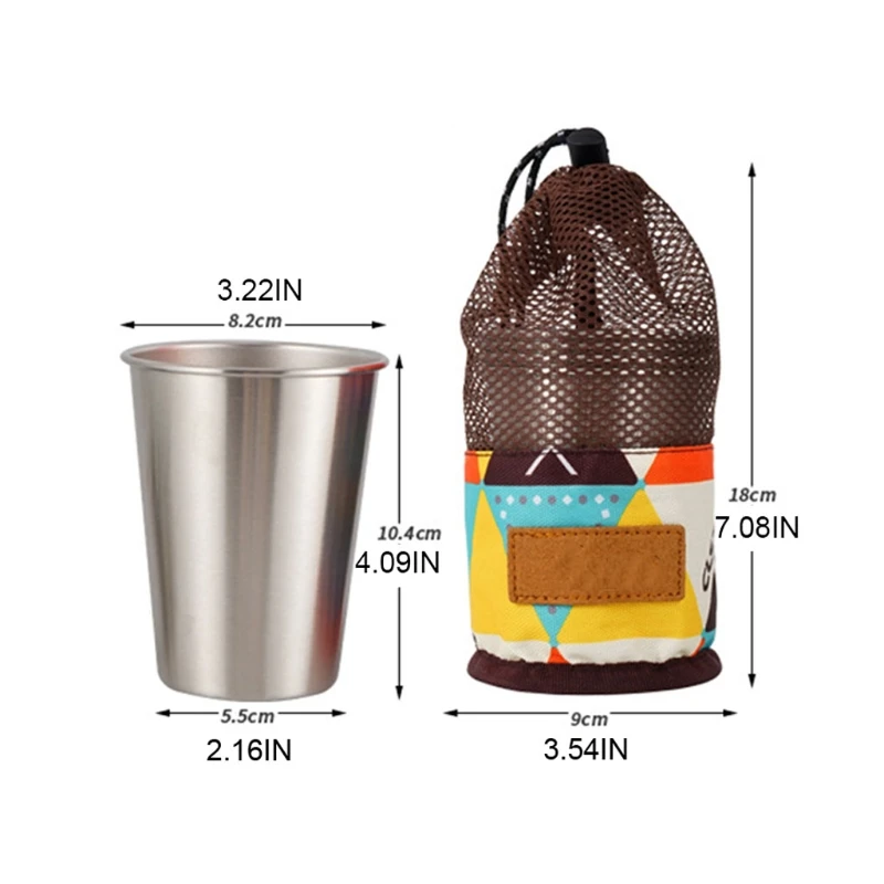 

X7AC 4Pcs Outdoor Camping Stainless Steel Cup with Mesh Bag Picnic Water Tumbler Mug