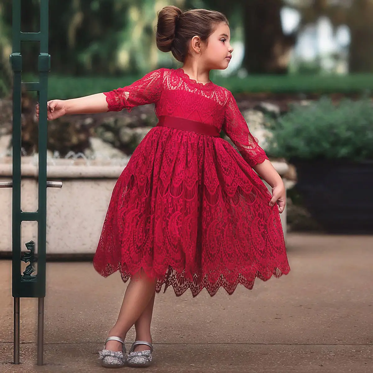 Party Wedding Kids Dresses For Girls Flower Lace Princess Formal Bridesmaid Children With Belt Costumes | Детская одежда и обувь
