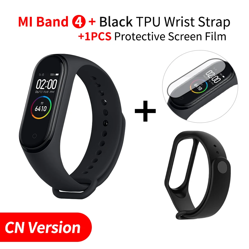 Add Black Strap Xiaomi Mi 4 смарт-браслет монитор сердечного ритма фитнес-трекер полноцветный AMOLED дисплей Водонепроницаемый BT5.0 - Цвет: Add Black Strap