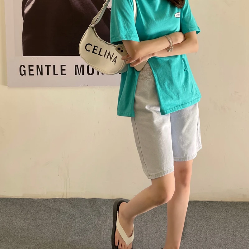 

WITHZZ Spring Summer Women's Loose Light Color Straight Jeans Denim Shorts