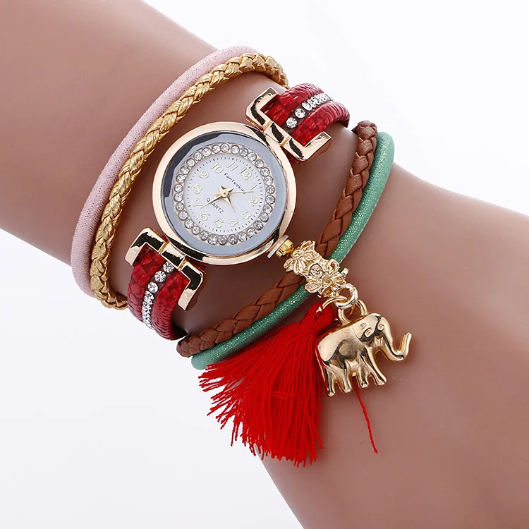 

New Luxury Magnetic Buckle Hanging Elephant Women's Bracelet Watch Fashion Braided Rope Hanging Beard Fashion for Women