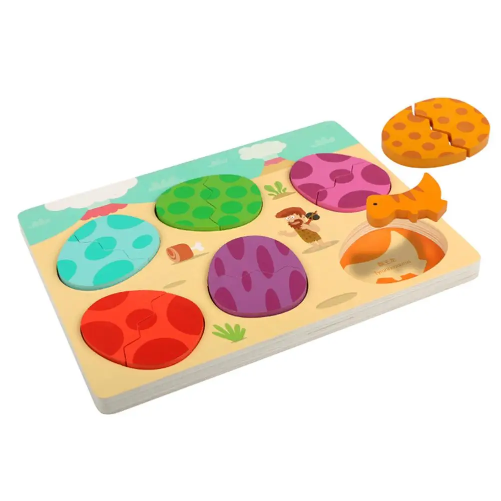 

Wooden Cartoon Dinosaur Egg Jigsaw Puzzle Learning Board Kids Toddler Early Education Cognition Toy