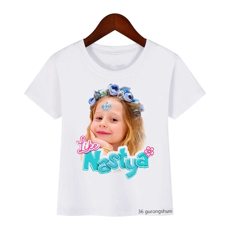 T-Shirt For Girls Lovely Like Nastya Cartoon Print Kawaii Baby Girls Tshirst Fashion Aesthetic Girls White Short-Sleeved Tops
