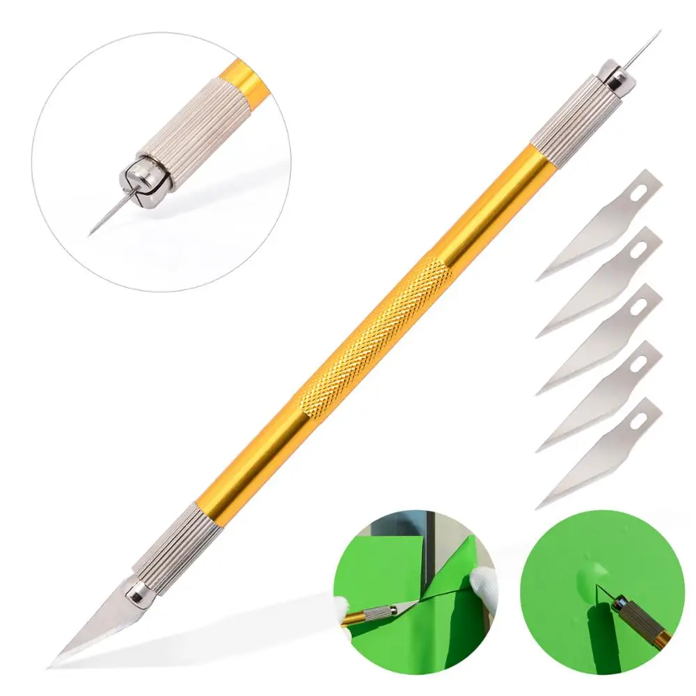 

FOSHIO 2in1 Air Bubble Remove Pen Air Release Tool Carbon fiber vinyl wrap film cutting Utility Knife+5pcs blades Car Styling