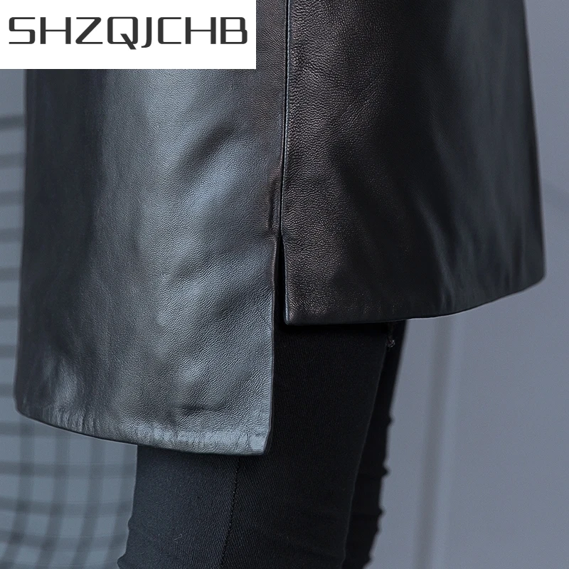 

JCHB 2021 Brand Genuine Leather Down Coat Female New Mink Fur Collar Single Breasted Sheepskin Down Jacket Winter Warm Overcoat