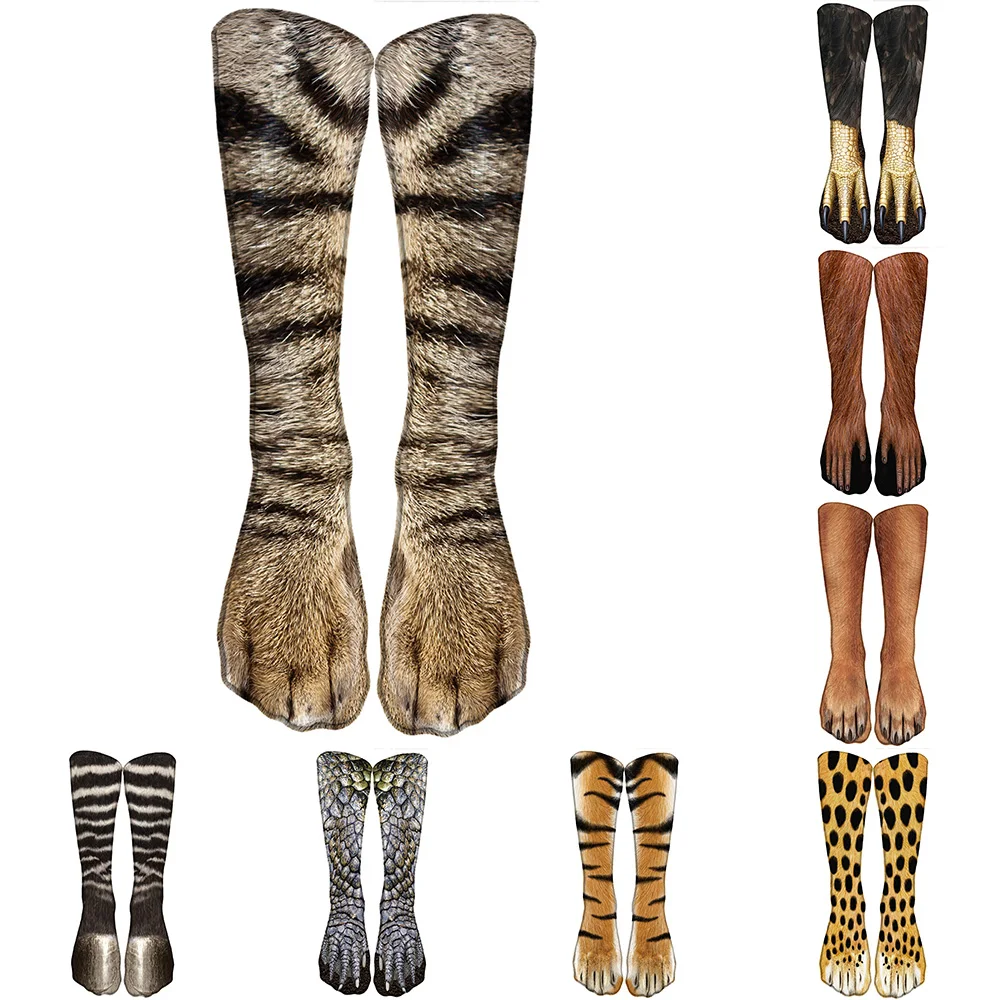 Novelty Animal Paw Crew Socks Funny Leopard Tiger Cotton Socks For Women Kawaii Stock Cat  Dog Horse Zebra Pig Paw for Party
