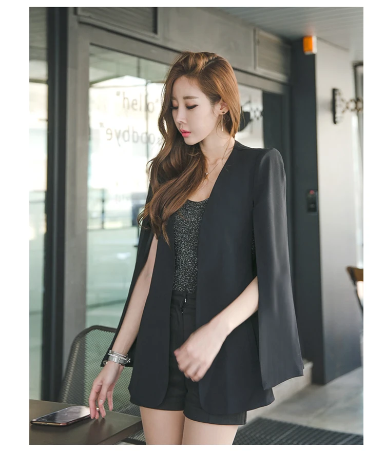 Женская винтажная накидка черная Весенняя с V-образным вырезом и разрезом