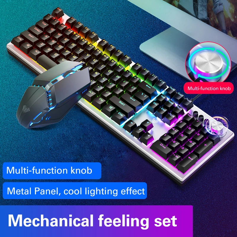 AULA T200 Проводная игровая клавиатура Мышь комбо 104 клавиш мультимедиа РУЧКИ Mix