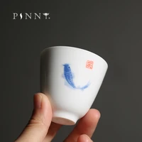 pinny 55ml hand painted carp white porcelain teacups chinese kung fu tea cup pigmented tea service hand made drinkware