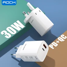 ROCK 30W PD Type C Charger Quick Charge 4.0 For Poco F3 Dual Usb Phone Charger Fast Charging For iPhone 13 12 pro Max Samsung LG