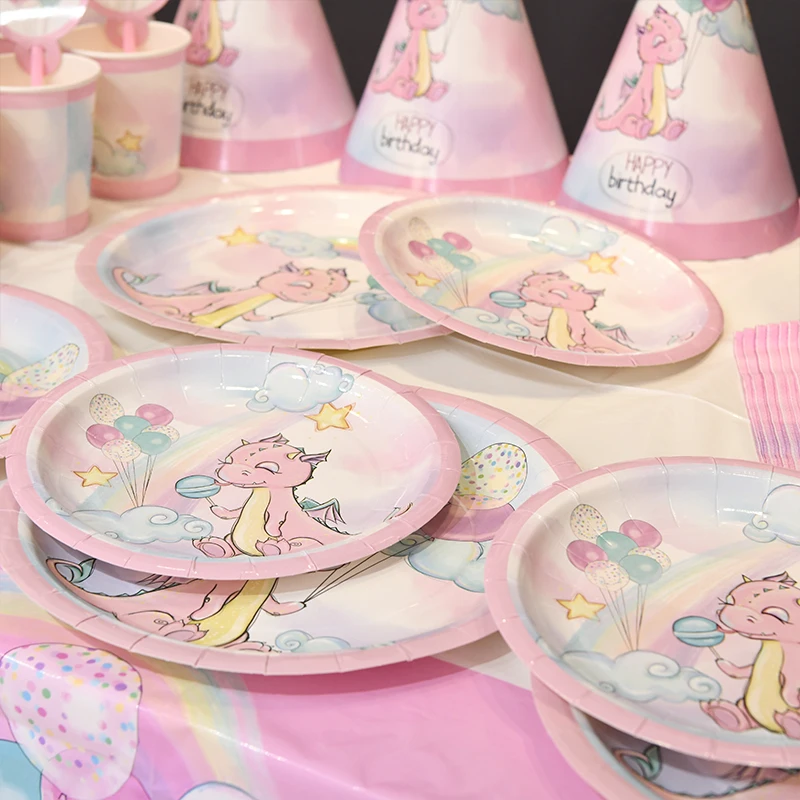 2019 горячая девушка розовый мультфильм мотив динозавра день рождения одноразовая