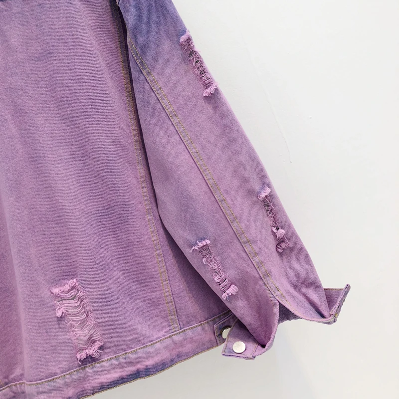 

For Women Faded Purple Jeans Jacket Grunge Veste Femme Harajuku Street Style Ombre Wash Oversized Frayed Denim Jacket