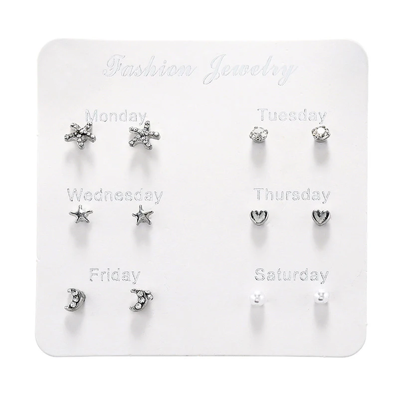 

One Week Earrings Set Crystal Heart Leaves Stud Earrings For Women Charm Rhinestone Small Pearl Earrings Set Jewelry Girls Gifts