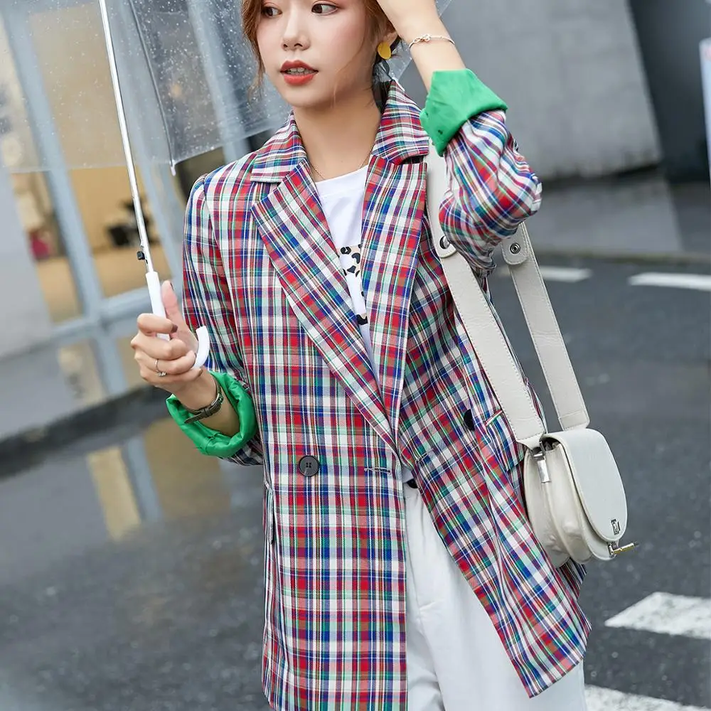 Женский элегантный официальный модный блейзер в цветную полоску свободный