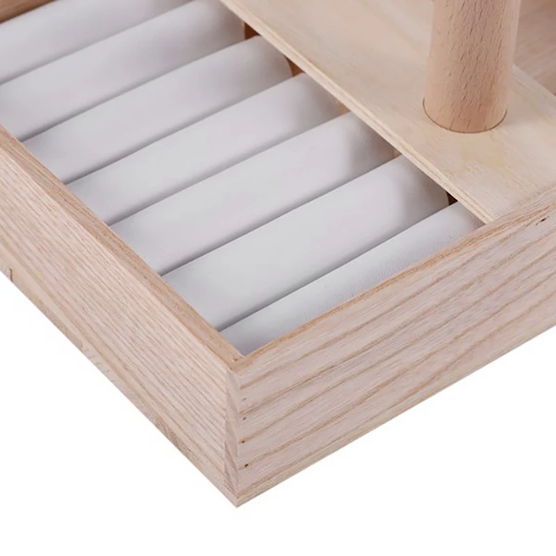 

2 Layer T-Bar Bracelet Watch Jewelry Stand Display, Jewelry Tray Rack Stand Organizer with Wood Tray