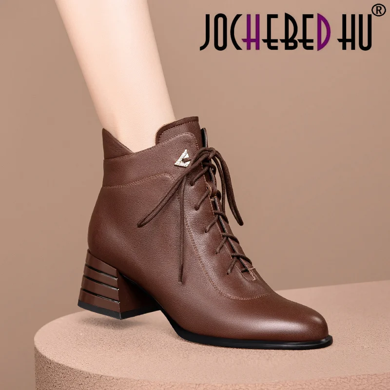 

Женские ботильоны из воловьей кожи, на высоком каблуке, на шнуровке