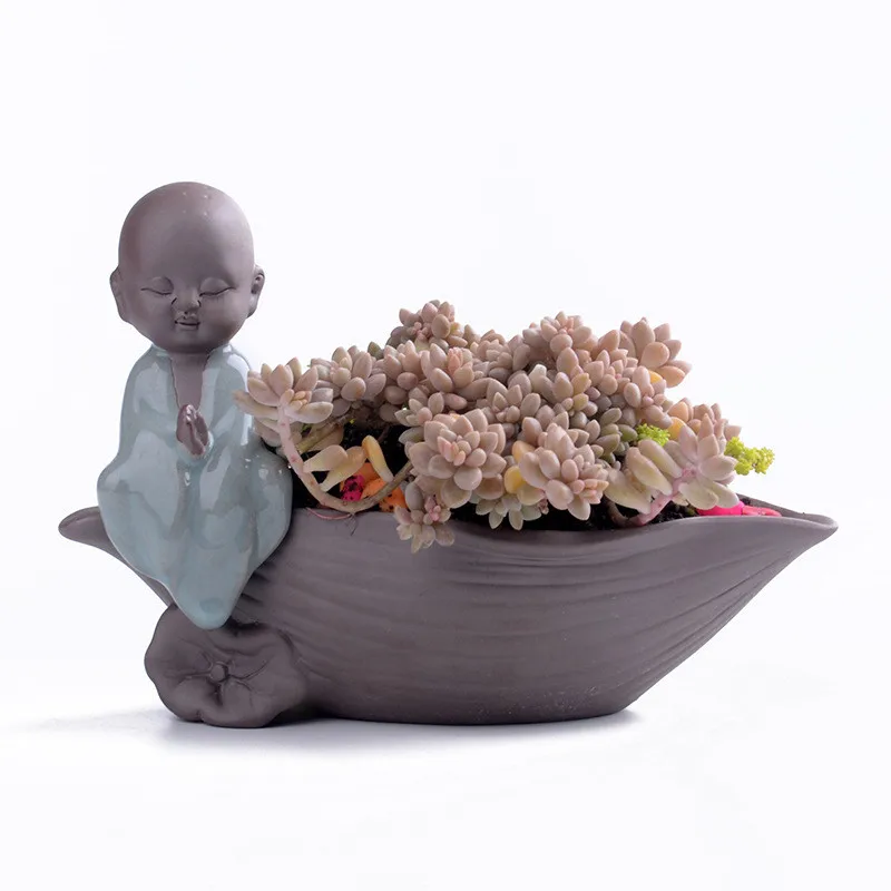 Купить Креативный маленький монах, дзен, керамические Гидропонные суккуленты, цветочный горшок, фиолетовая глина, ваза для цветов, маленькие украш... Дешево Креативный маленький монах, дзен, керамические Гидропонные суккуленты, цветочный горшок, фиолетовая глина, ваза для цветов, маленькие украш...