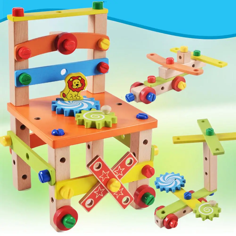 Детский деревянный сборный стул Монтессори набор орехов комбинированная