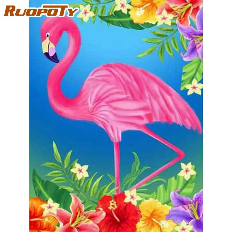 

RUOPOTY Painting By Numbers Kits For Kids Bird and Flower Diy Oil Paints Frameless Acrylic Pigment Coloring On Canvas Art Pictur