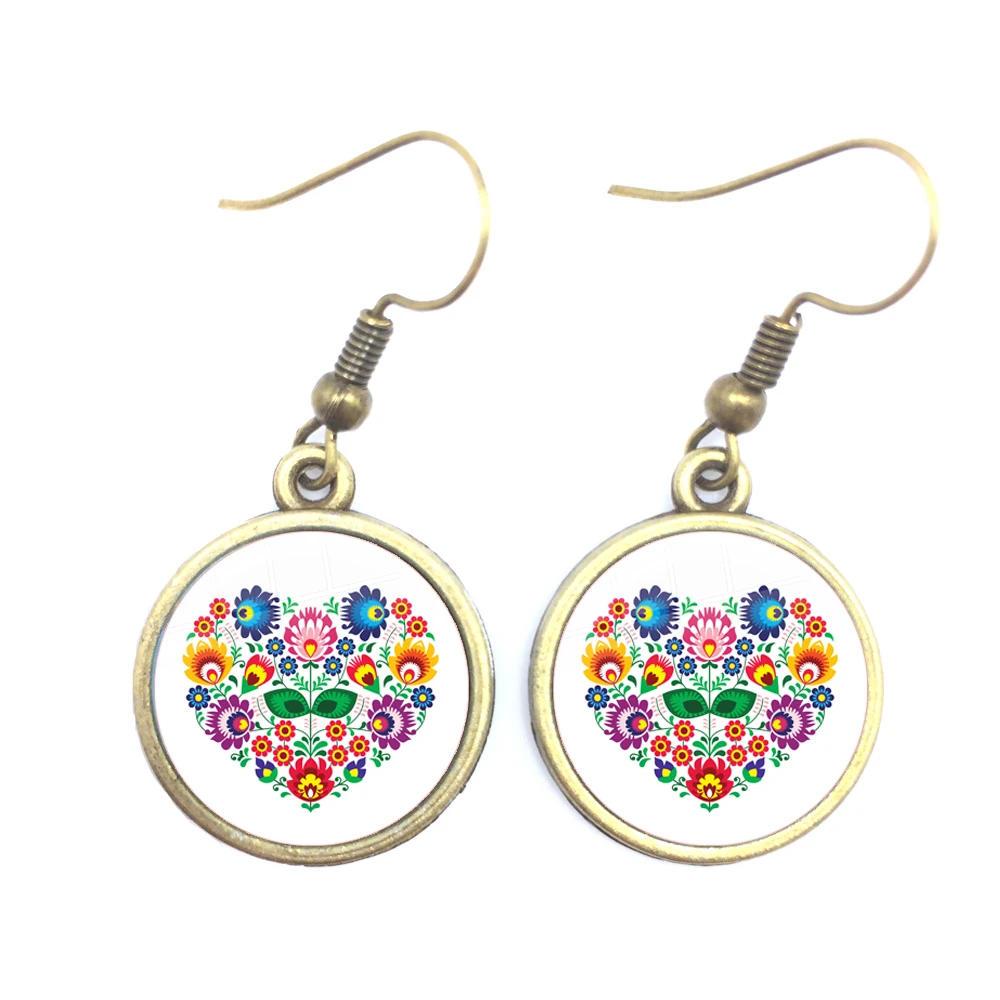 Польские народные кабошоны разрисованные изделия из стекла серьги Этнические