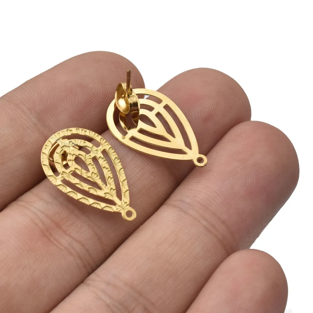 10 шт./лот из нержавеющей стали полые серьги в форме капли золотистого цвета