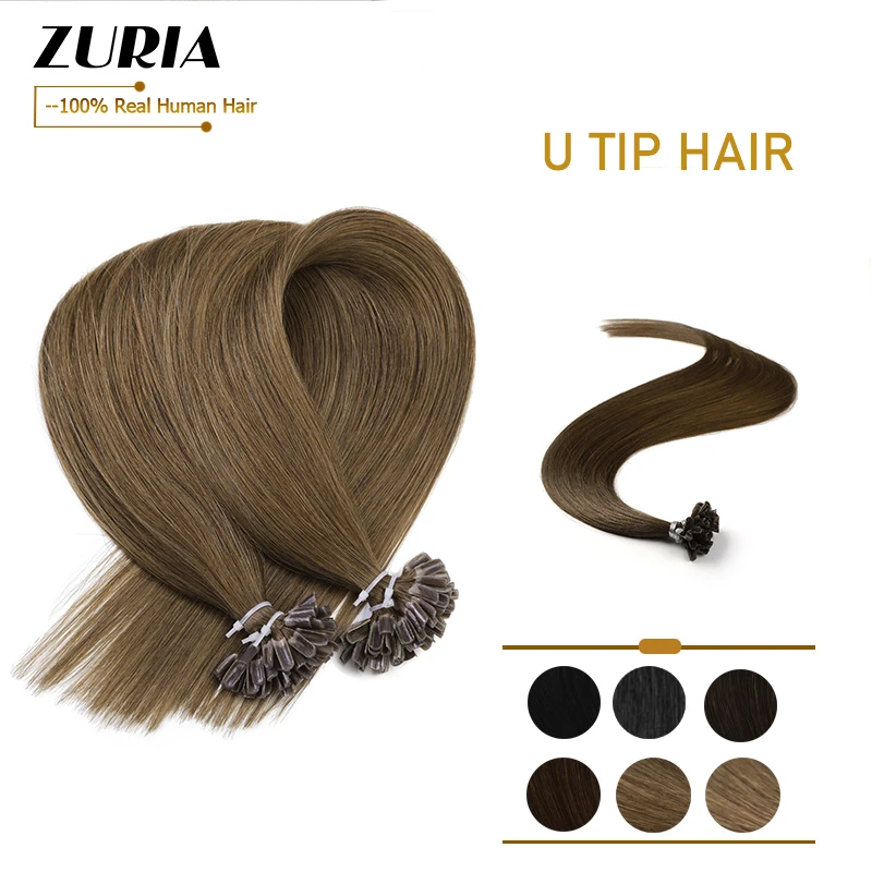 

ZURIA Fusion Hair Extensions Nail U Tip Pre-Bonding Human Hair On Capsuel Natural Straight Machine Remy Hair 12“16" 20" 1g/s 50g