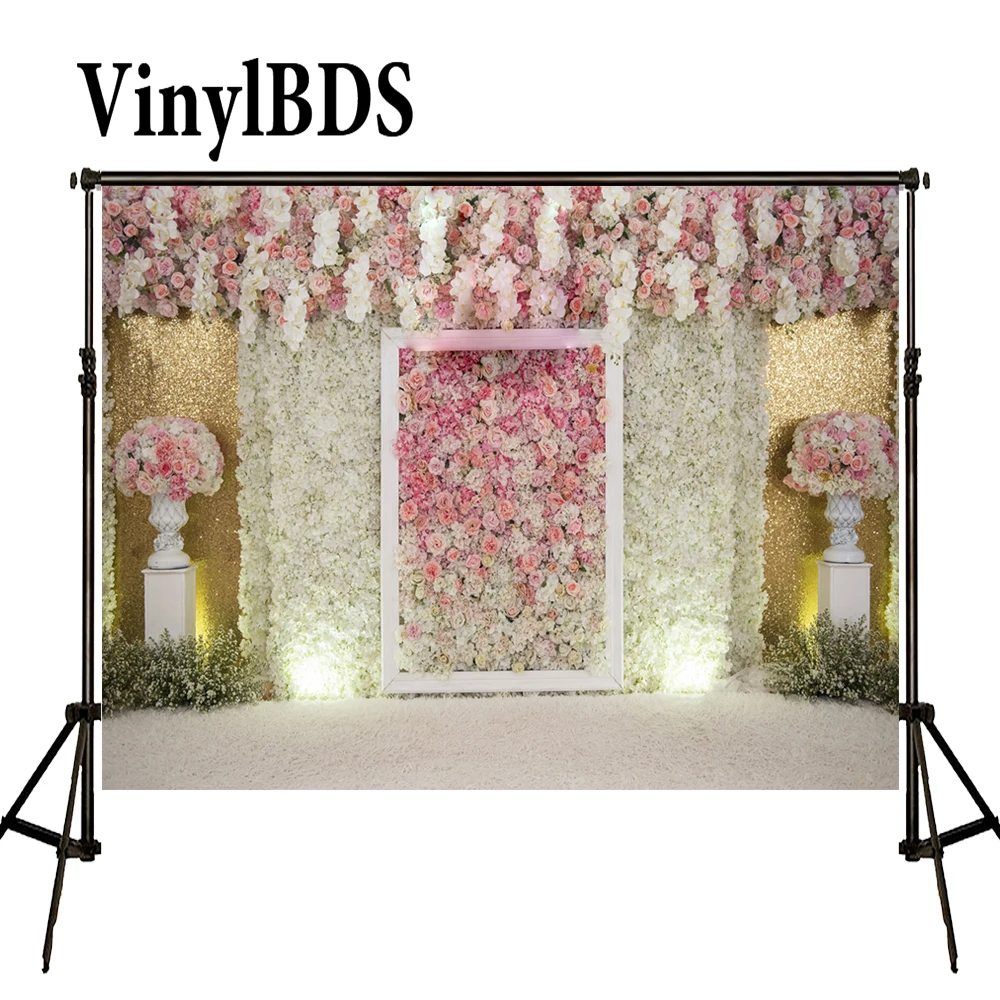 VinylBDS фон для фотосъемки 5x7 футов свадебный розовый цветок стена белый пол