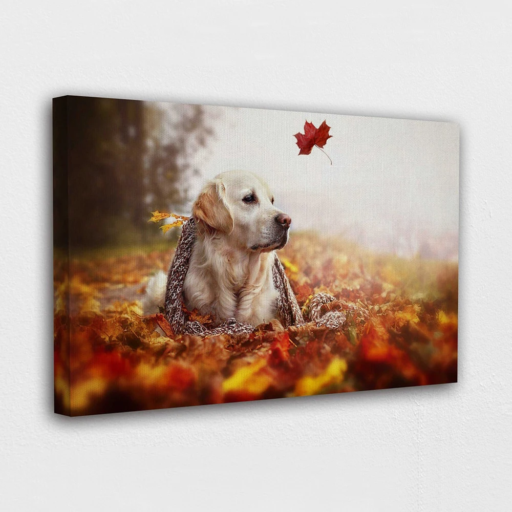 

Home Decoration Wall Art Dog Animal Canvas Painting HD Printed Maple Leaf Autumn Landscape Poster Bedroom Modular Pictures Frame
