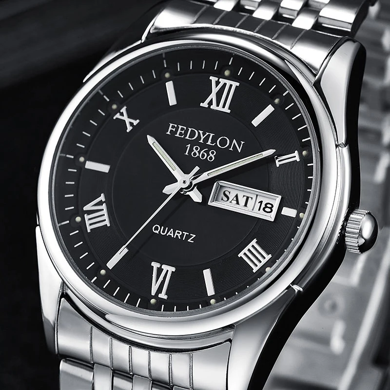 

FEDYLON Brand New Mens Wristwatches Fashion Luxury Business Quartz Watch for Man Steel Date Week Dual Display Hodinky Erkek Saat