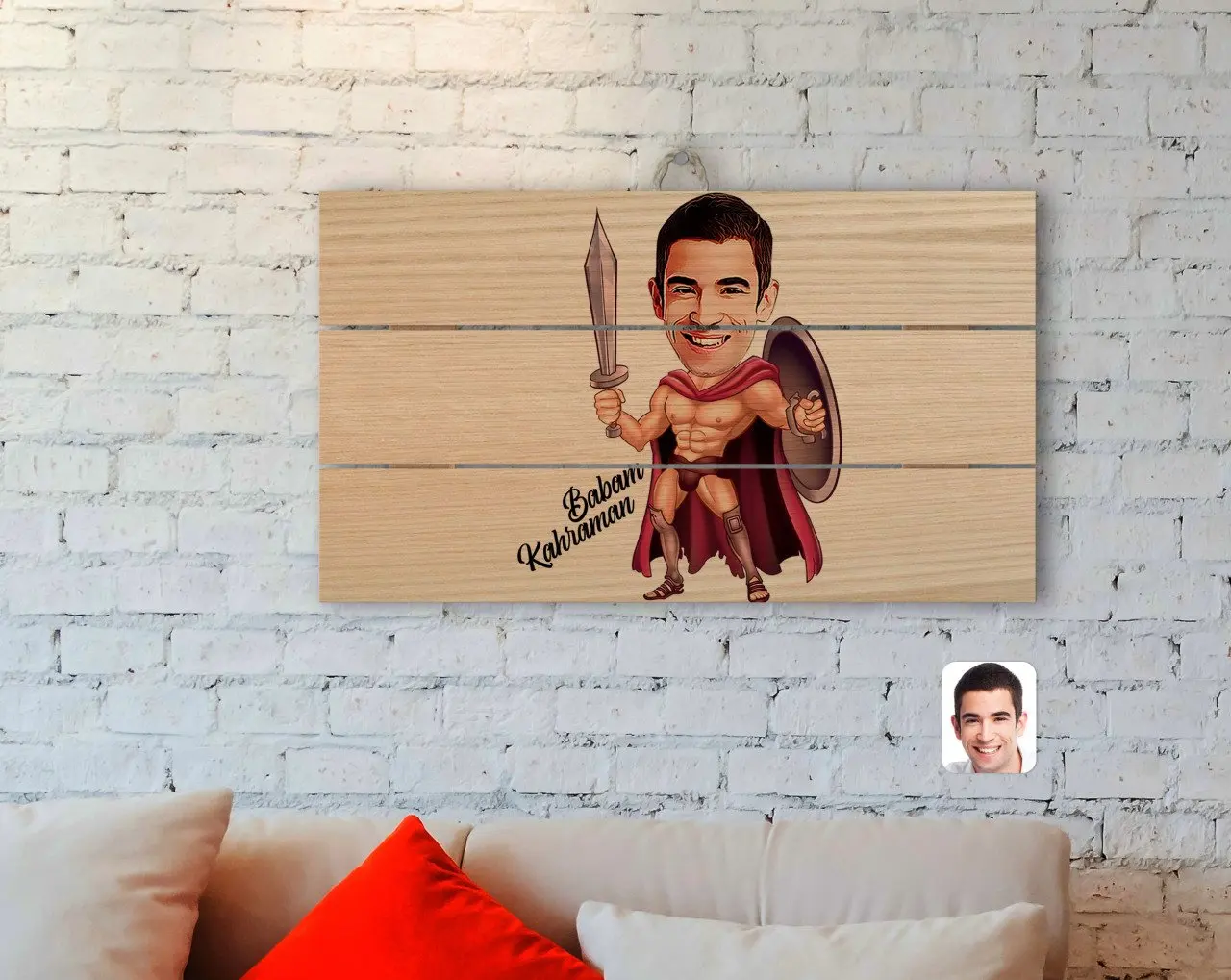 

Personalized Hero Dad Caricature Of Authentic Wooden Pallet Tablo-1