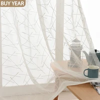 modern curtain living room bedroom white tulle cross vertical strip embroidery embroidered window screen french window tulle