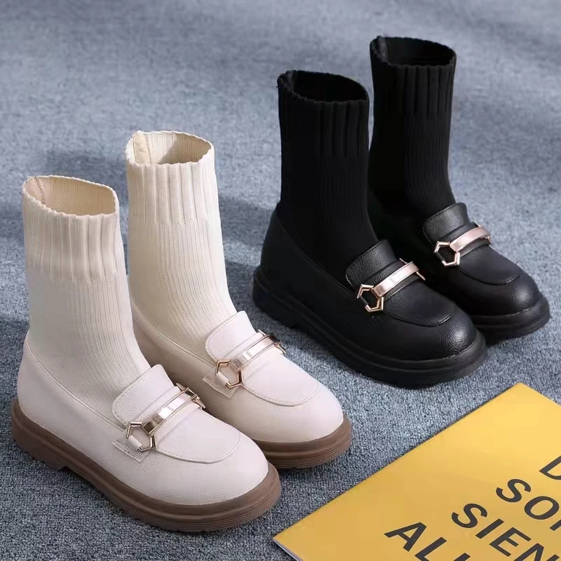

2021 spring and autumn single boots princess Martin boots foreign style socks boots children short boots single shoes girl shoes