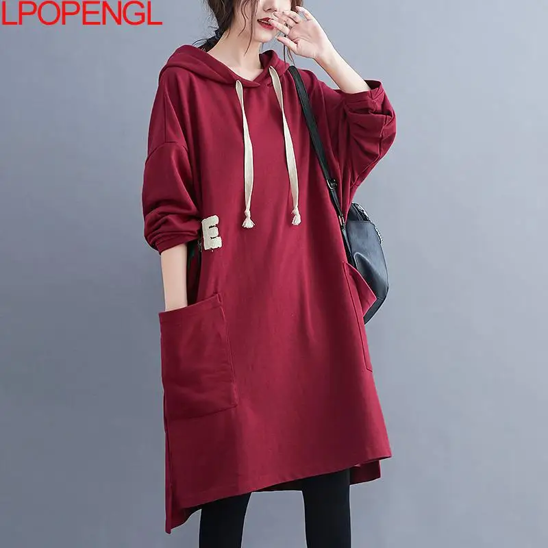 

Женская весенняя одежда 2022, модное платье-свитшот для отдыха, женское свободное винтажное платье с длинными рукавами и Вышивкой Букв