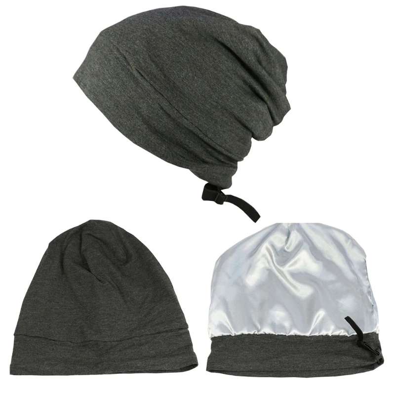 Satin Lined Sleep Cap Hair Cover Bonnet Adjustable Elastic Silky Slouchy Skull Beanie Solid Color Night Sleeping Hat Turban M6CD |