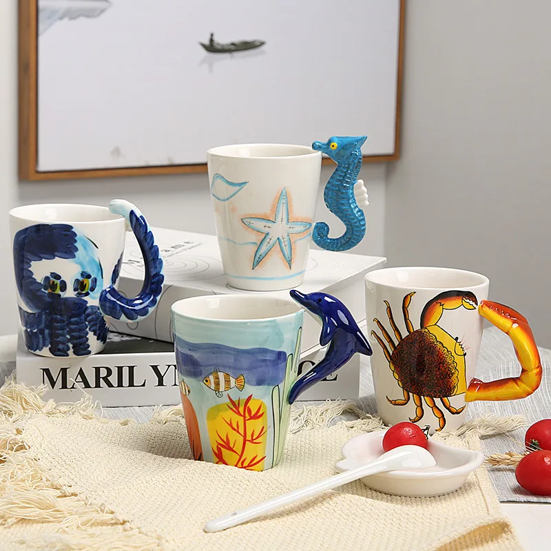 Taza de cerámica 3D pintada a mano, vaso creativo de dinosaurio, jirafa, vaca, cebra, Panda, perro, gato, Animal, taza de gran capacidad para leche, café, té