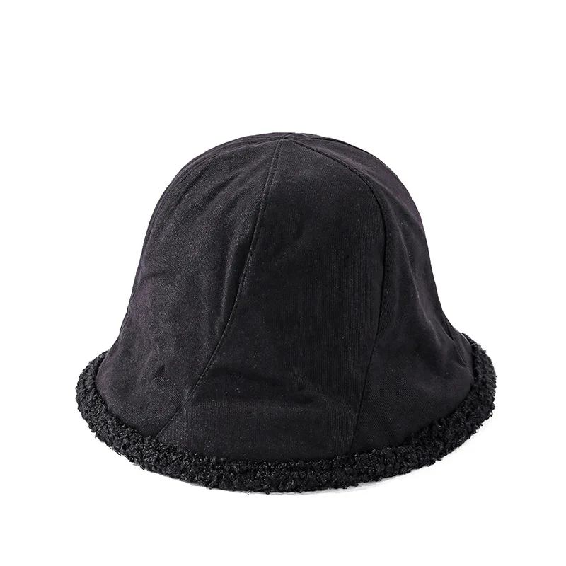 

2021 HOT Bucket Hat Women Winter Double Sided Faux Lamb Fur Fisherman Cap Korean Solid Color Casual Warm Ear Protection New Bob