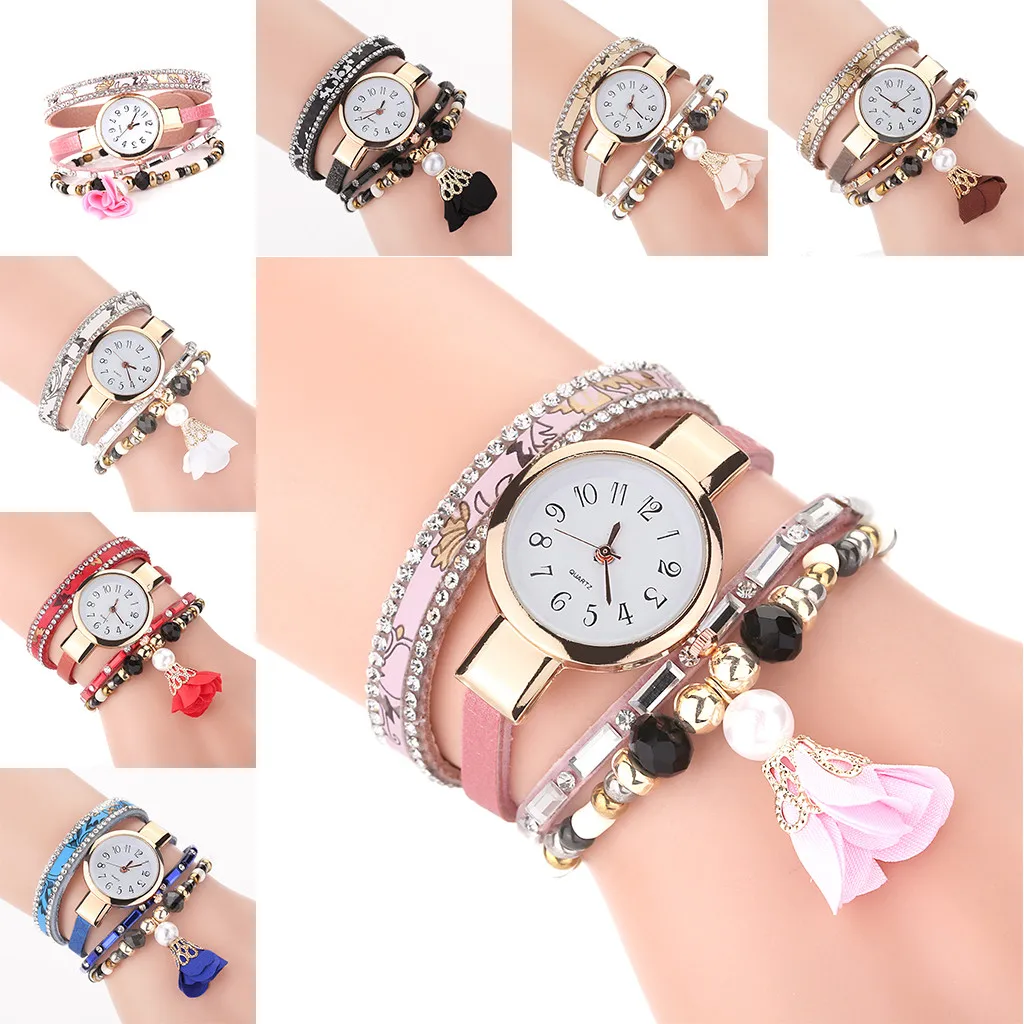 Часы женские кварцевые с жемчужным цветком винтажные наручные подвеской подарок