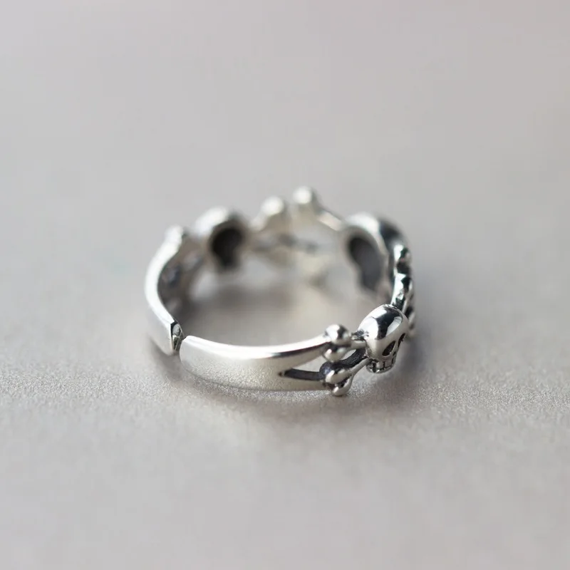 

Vintage 925 Sterling Silver Skull Rings For Women Open Ring Bijoux Femme Jewelry Anillos jz054